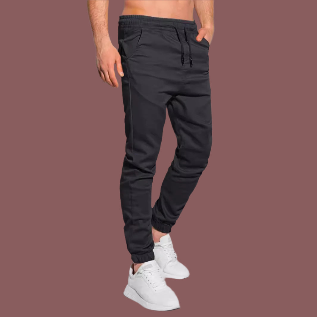 Herr Joggingbyxor – Slim Fit – Mjukstickat Tyg – Dragsko – Resårvid Ankeln