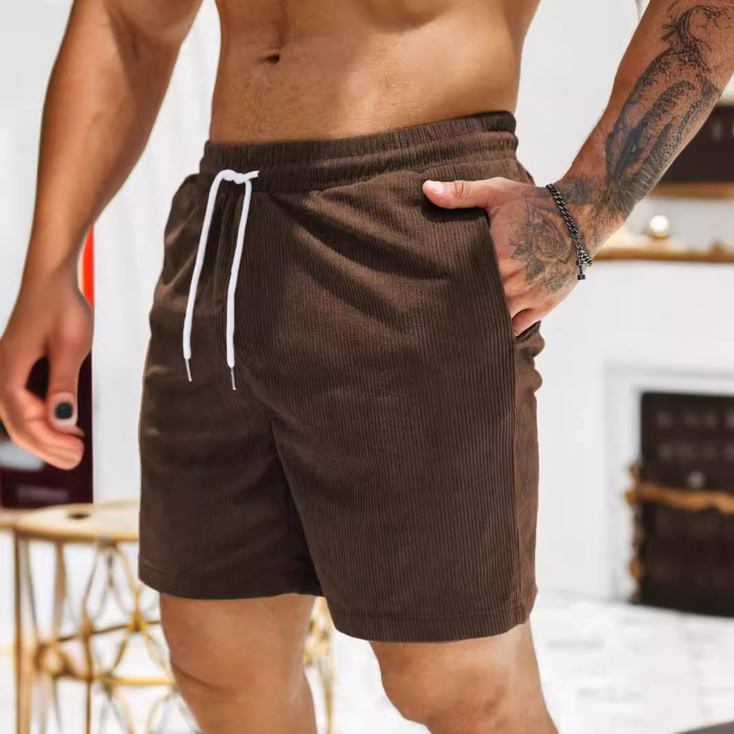 Herrshorts – Corduroy – Avslappnad Passform – Dragsko – Mellanlängd – Vardagsbruk