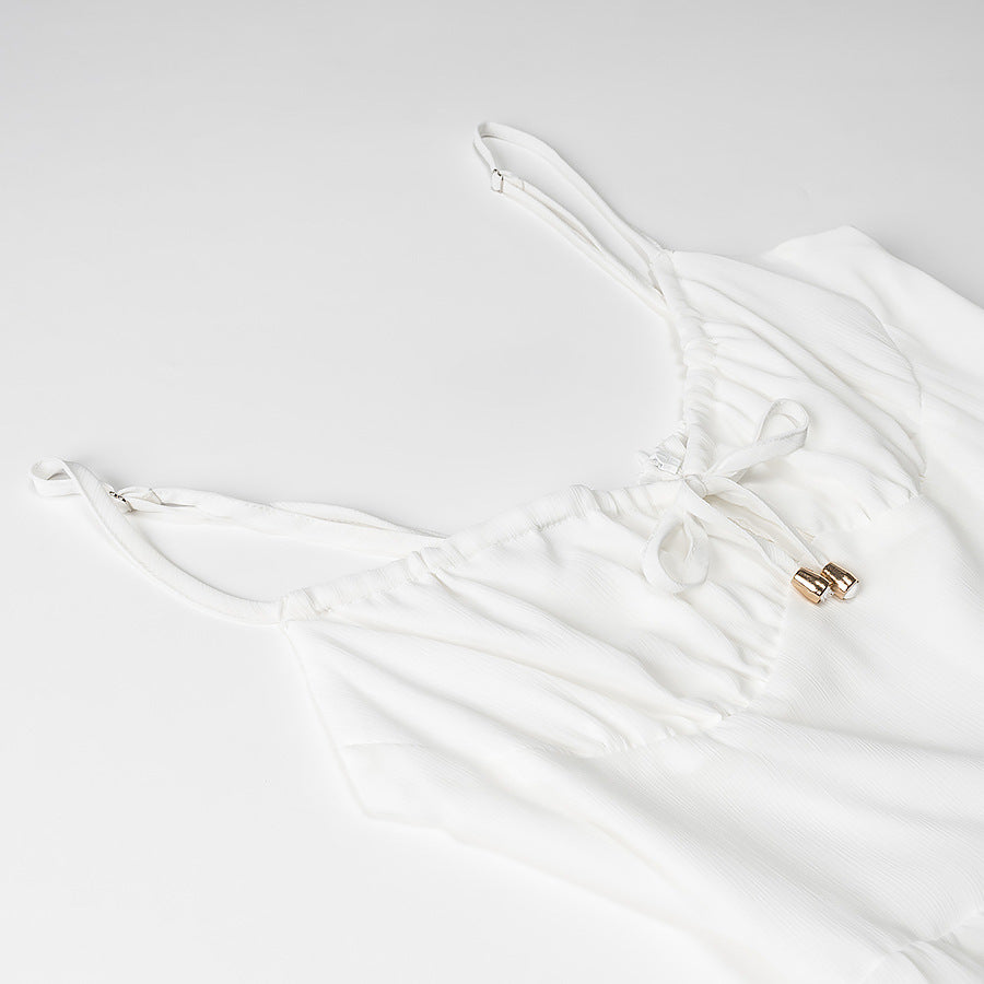 Damklänning – Lång Maxiklänning – Spagettiband – Rygglös – Volang – Chiffontyg