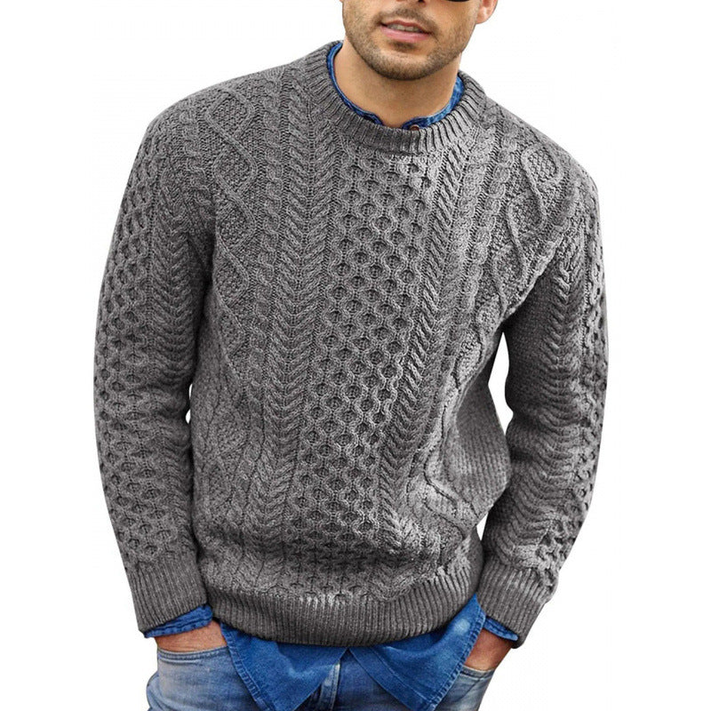 Herrtröja – Slim Fit – Kabelstickad – Mjuk Bomullsblandning – Ribbad Kant