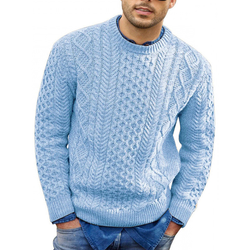 Herrtröja – Slim Fit – Kabelstickad – Mjuk Bomullsblandning – Ribbad Kant