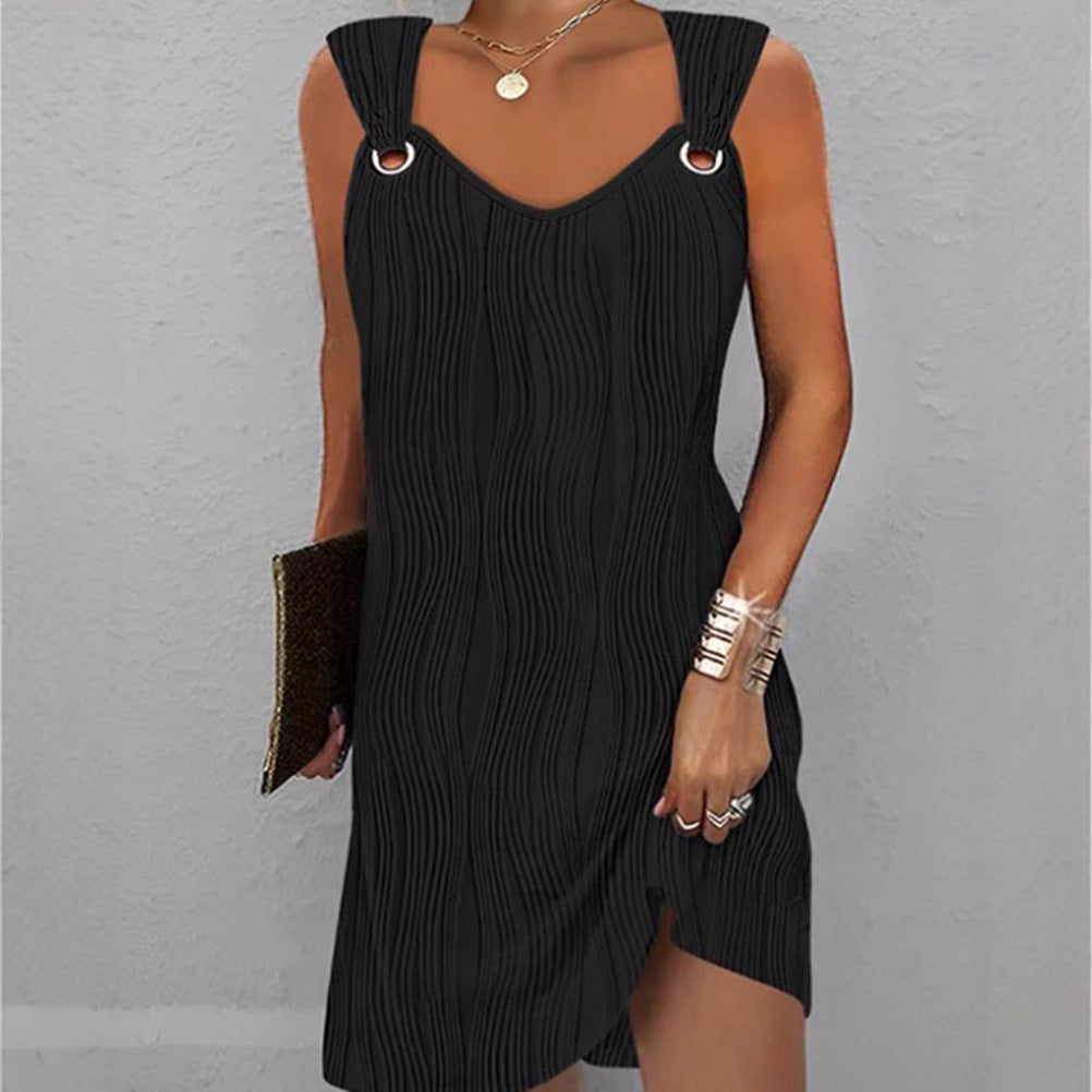 Damklänning – Slim Fit – Mjukstickad – Vågigt Mönster – V-ringning