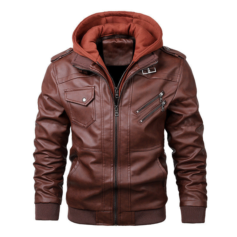 Herrjacka – Slim Fit – Läderlook – Huva med Foder – Dragkedjefickor – Ribbade Muddar