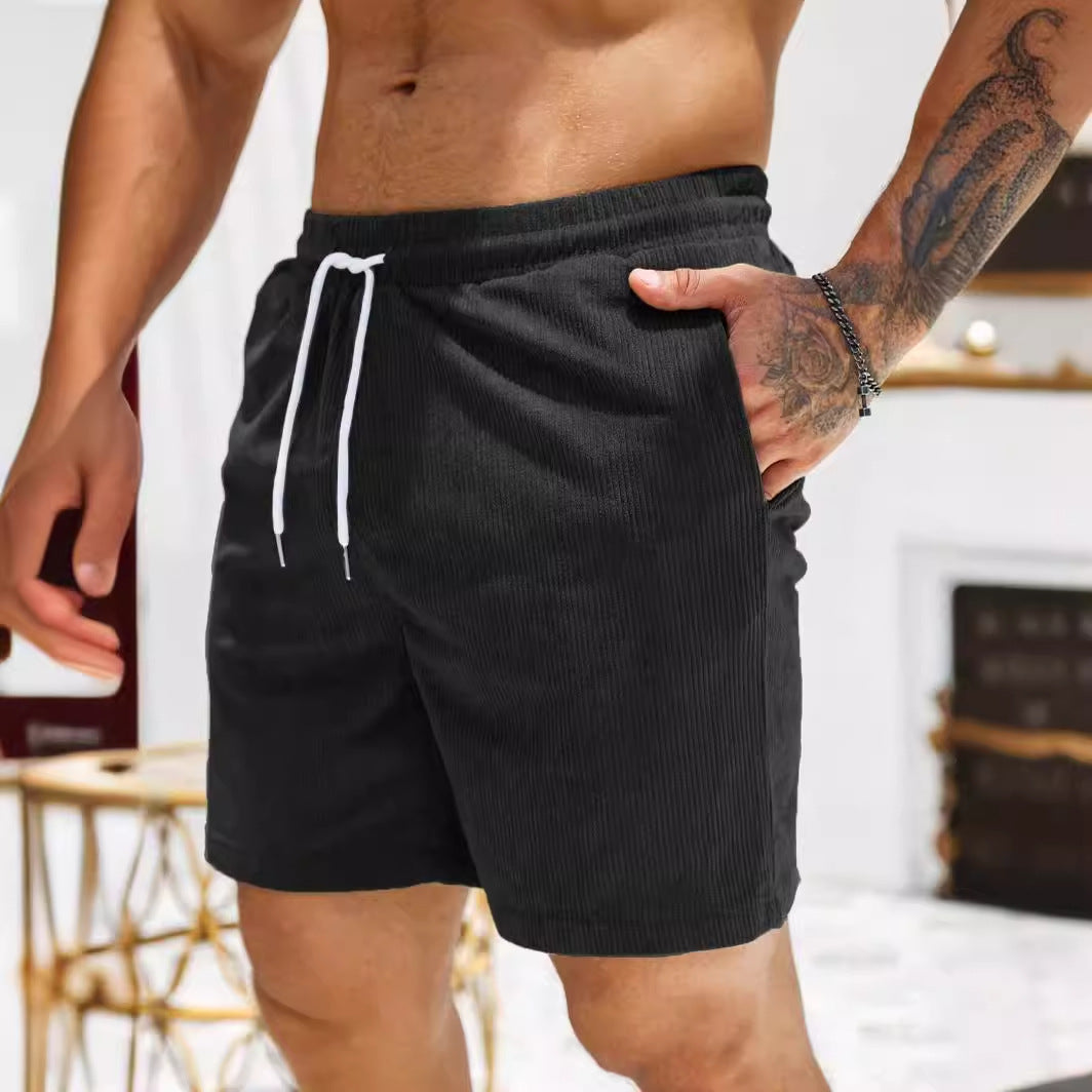 Herrshorts – Corduroy – Avslappnad Passform – Dragsko – Mellanlängd – Vardagsbruk