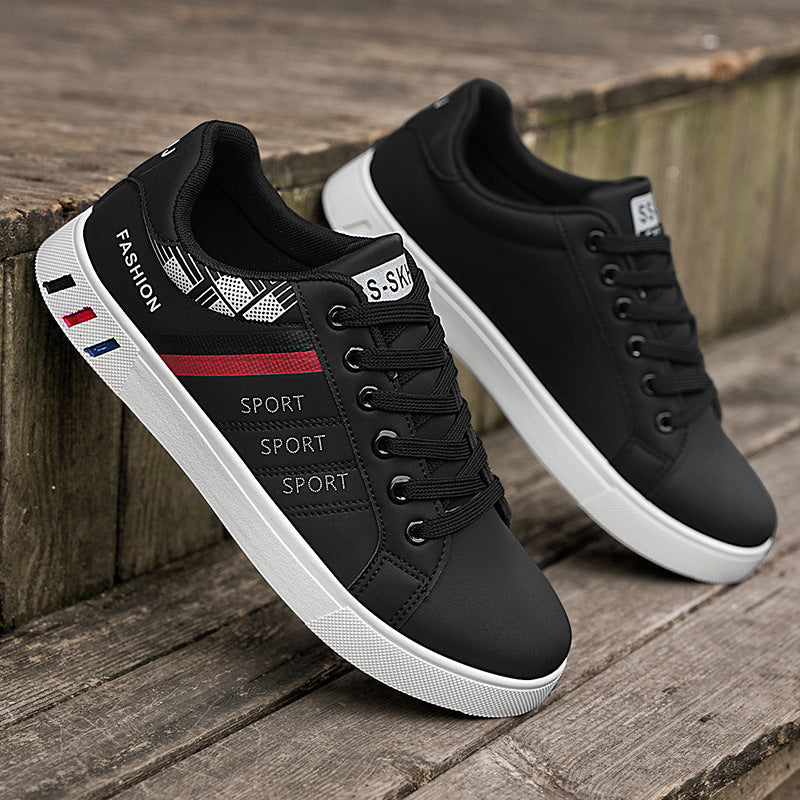 Herrsneakers – Låg modell – Bred passform – Skinnlook – Snörning – Vardagskomfort