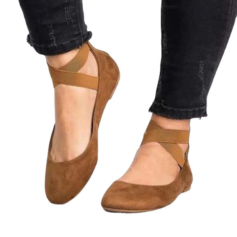 Dam ballerina skor – mocka finish – elastiskt band – rund tå – låg profil