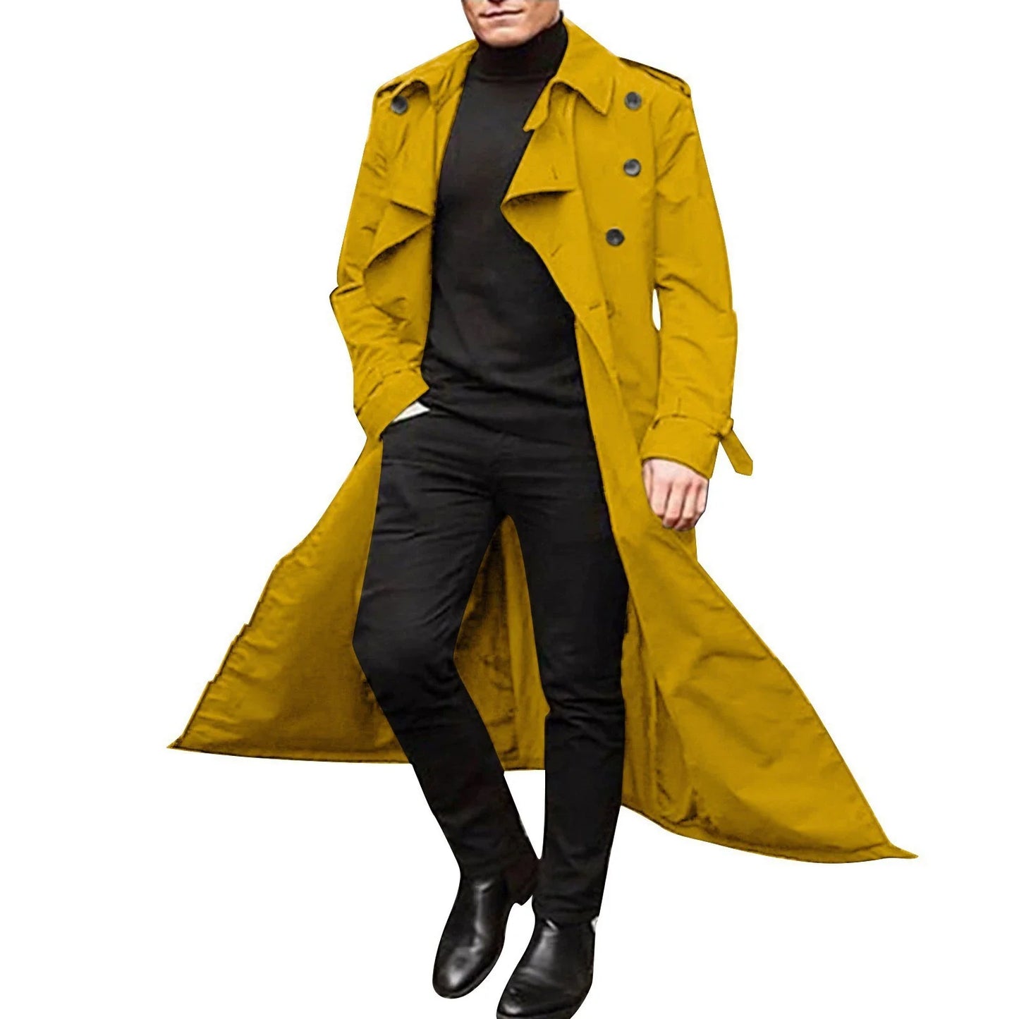 Herr Trenchcoat – Skräddarsydd Passform – Dubbbröst – Epåletter – Bälte – Justerbara Manschetter