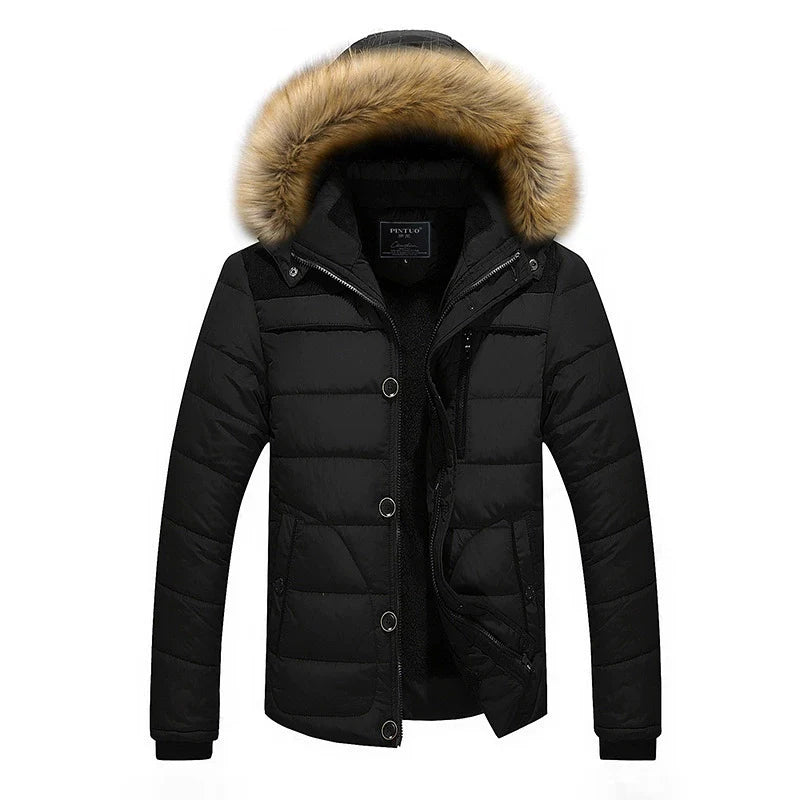 Herrjacka Puffer – Slim Fit – Vadderad Quilt – Avtagbar Fuskpäls-Huva – Muddar