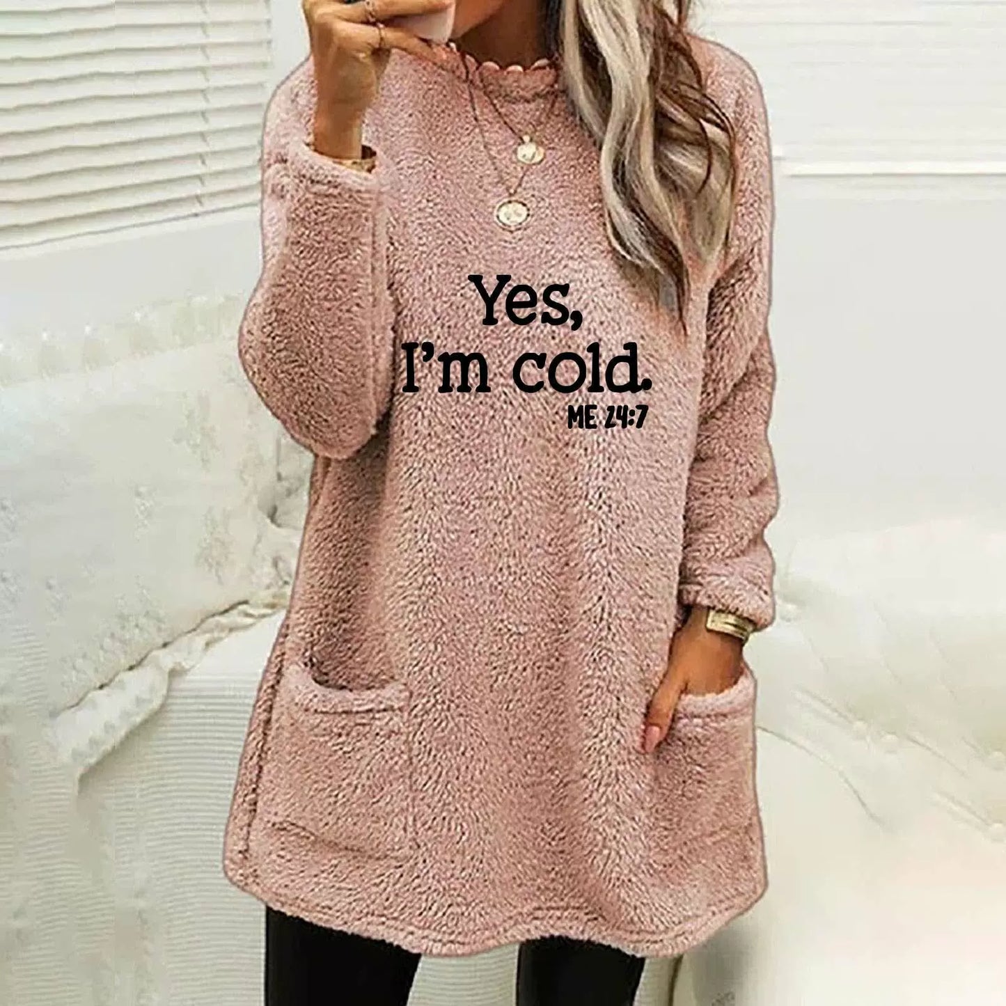 Dam sweatshirt – Oversize passform – Dubbelsidig fleece – Lång ärm – Bokstavstryck – Fickor