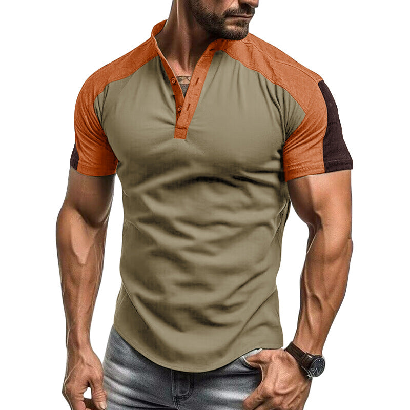 Herrskjorta med kort ärm – Slim Fit – Cotton – Kragelös modern design