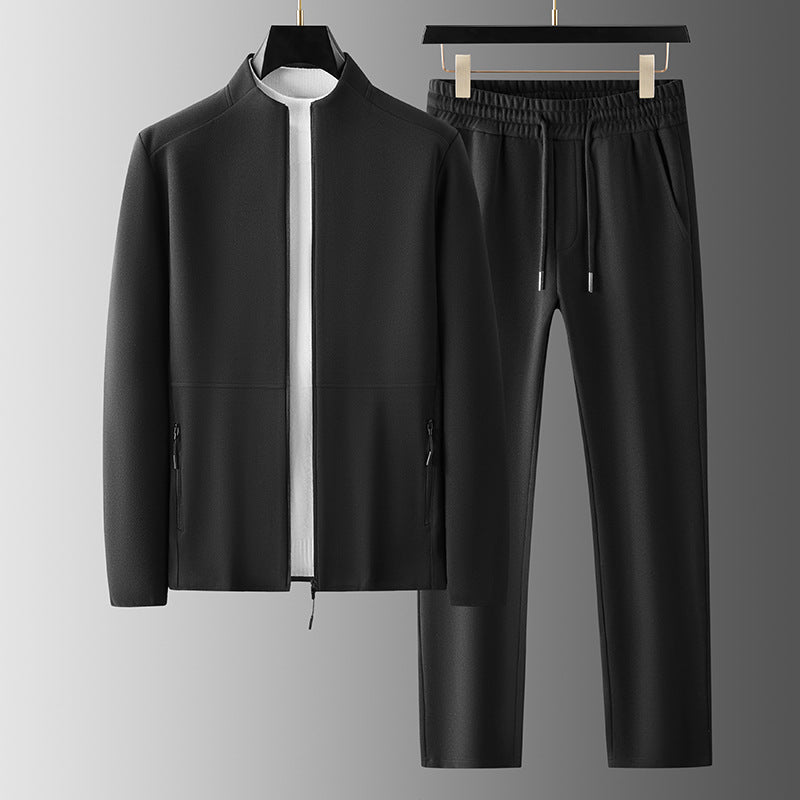 Herr Tracksuitset – Avslappnad Passform – Zip-Jacka med Ståkrage – Elastisk Midja