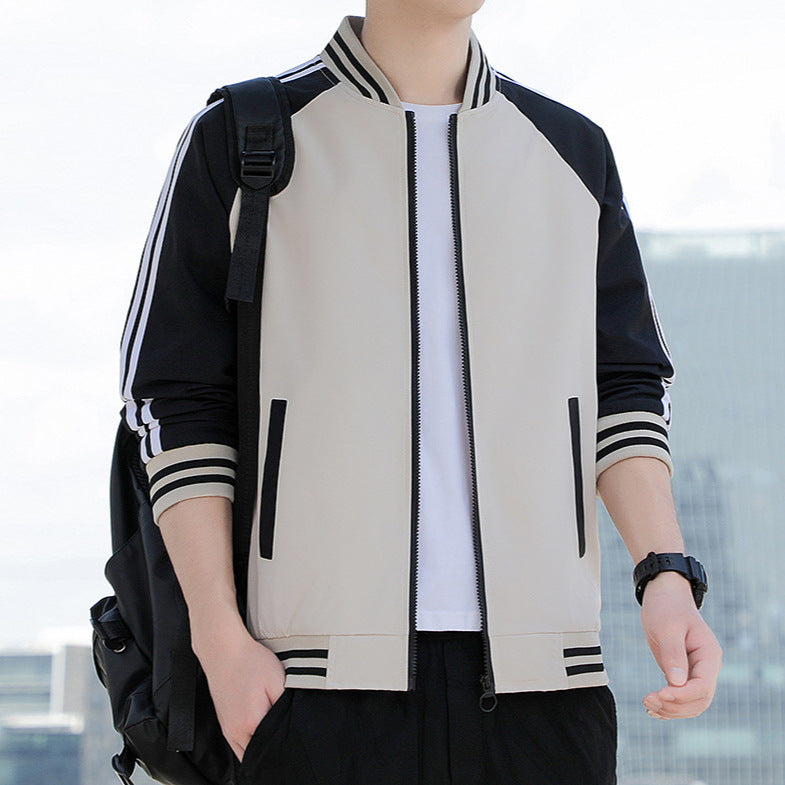 Herr Bomberjacka – Avslappnad Passform – Dragkedja – Ribbade Detaljer – Sportig Stil