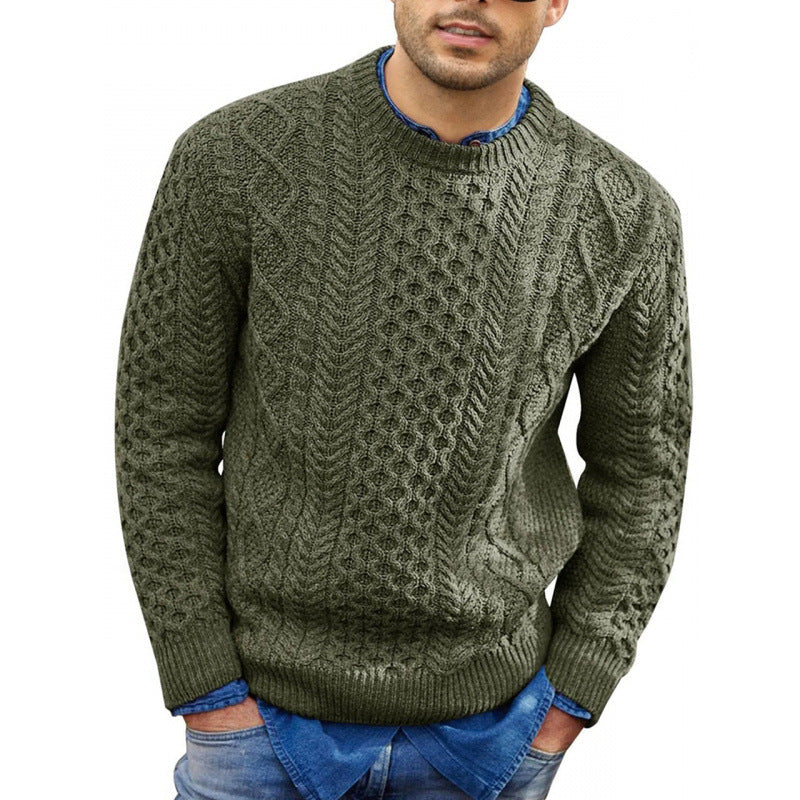 Herrtröja – Slim Fit – Kabelstickad – Mjuk Bomullsblandning – Ribbad Kant