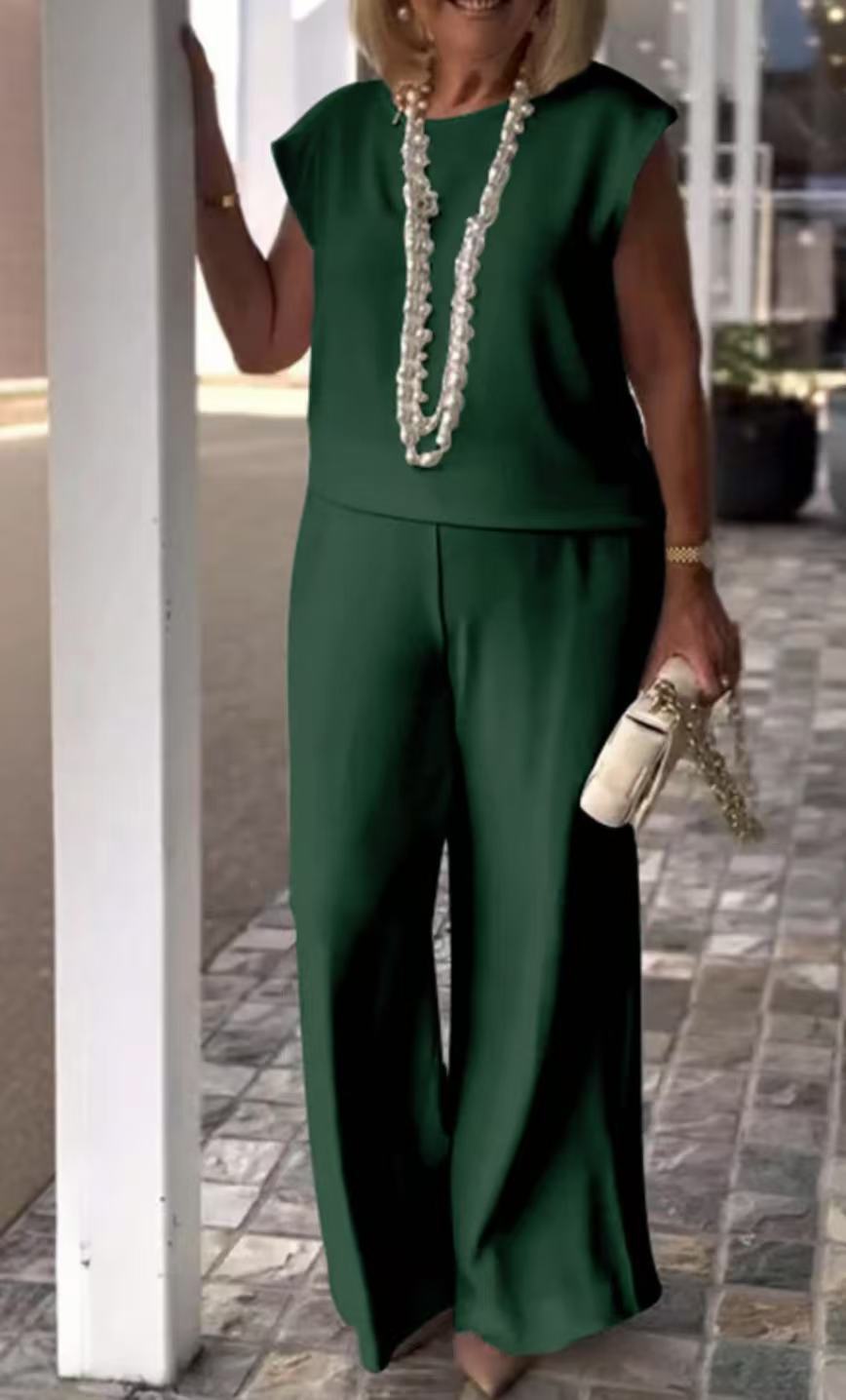 Damklädset – Ärmös Topp – Vida Byxor – Elegant Avslappnad Passform