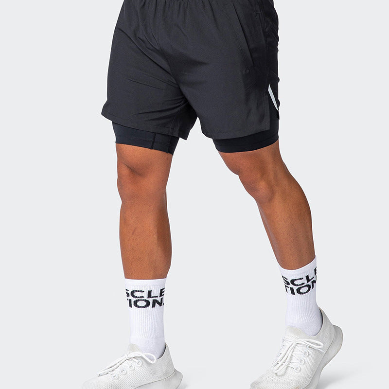 Herr träningsshorts – Slim fit – Två lager – Stretchfoder
