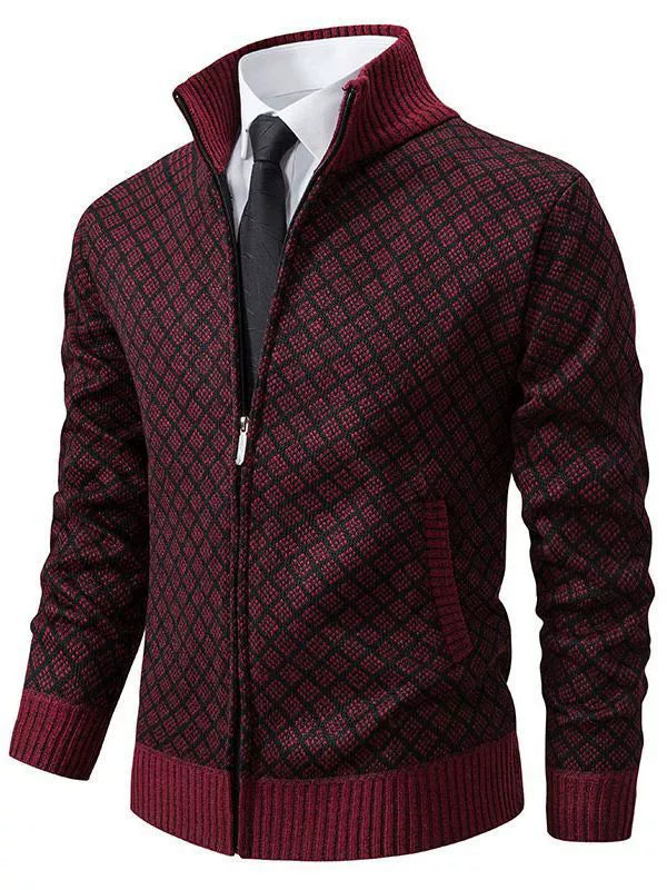 Herrkofta – Figursydd Modell – Ståkrage – Dragkedja – Ribbad Kant – Stickad design