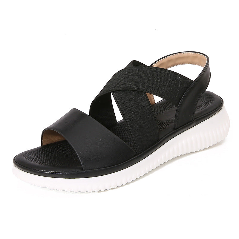 Dam Sandaler – Elastiska Korsband – Öppen Tå – Bekväm Slingback Passform