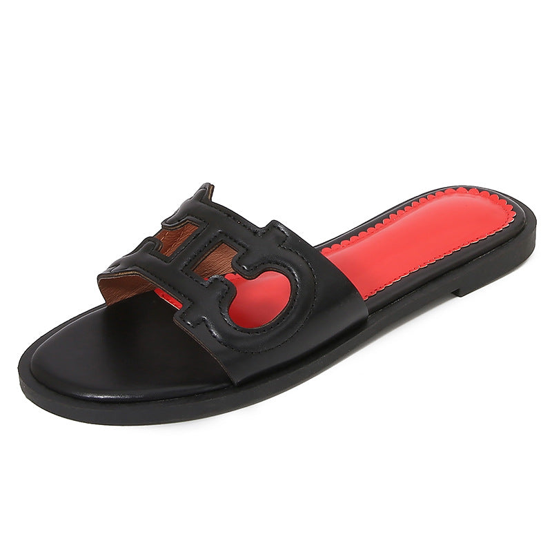 Dam Sandaler – Platt Sula – Öppen Tå – Utskuren Rem – Slip-On Vardagsstil