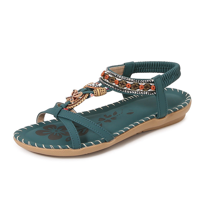Dam Sandaler – Platta – Boho Flätad Rem – Strassdetaljer – Öppen Tå – Bekväm Passform