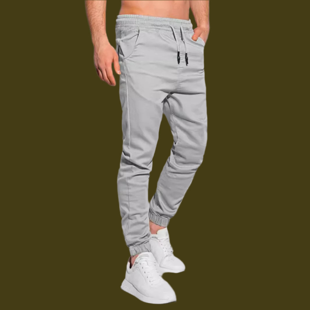 Herr Joggingbyxor – Slim Fit – Mjukstickat Tyg – Dragsko – Resårvid Ankeln