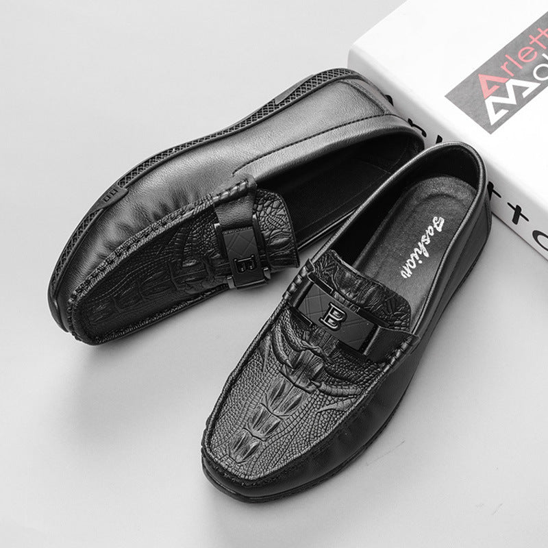 Herrloafers – Slip-on – Präglat krokodilmönster – Metallband – Elegant passform