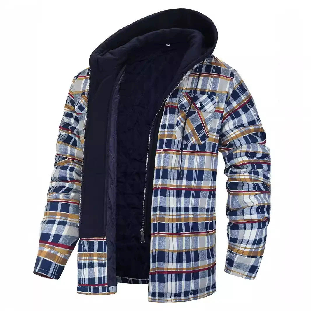 Herrjacka – Rutigt Mönster – Regular Fit – Sherpafodrad Huva – Lagerlook