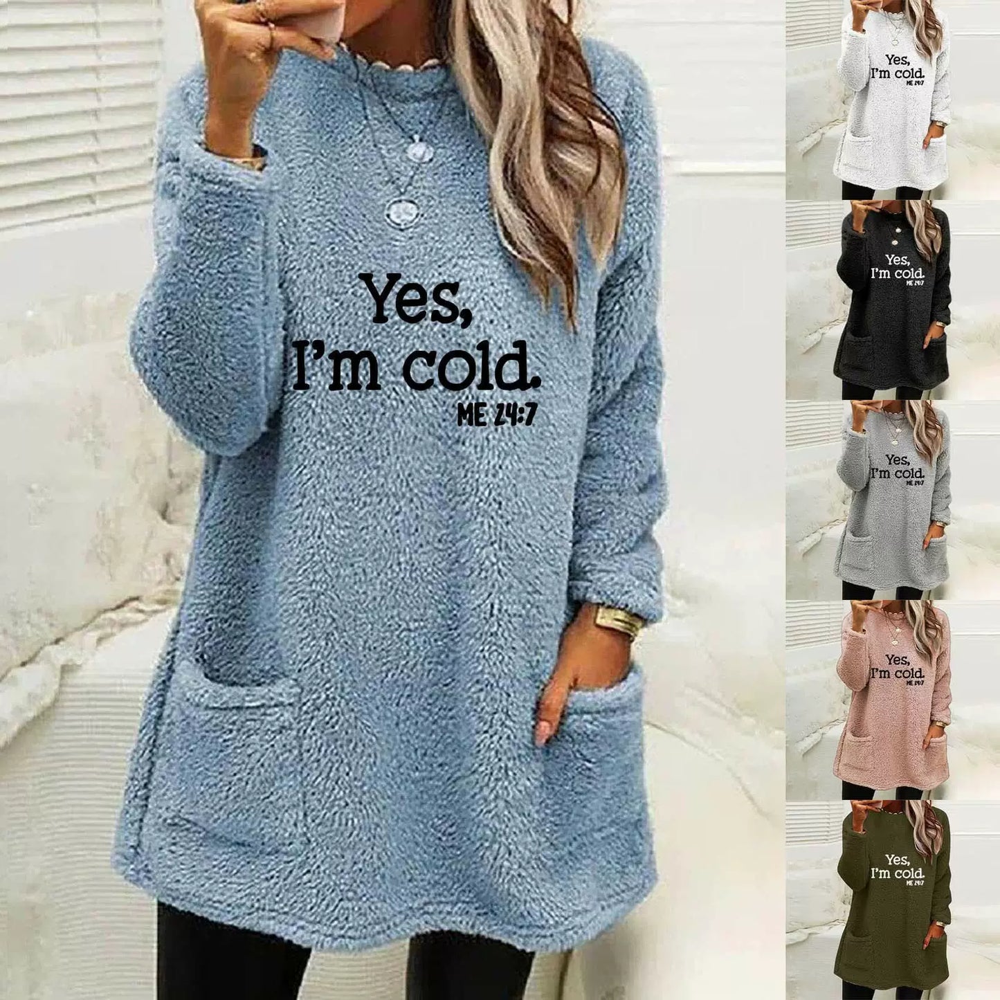 Dam sweatshirt – Oversize passform – Dubbelsidig fleece – Lång ärm – Bokstavstryck – Fickor