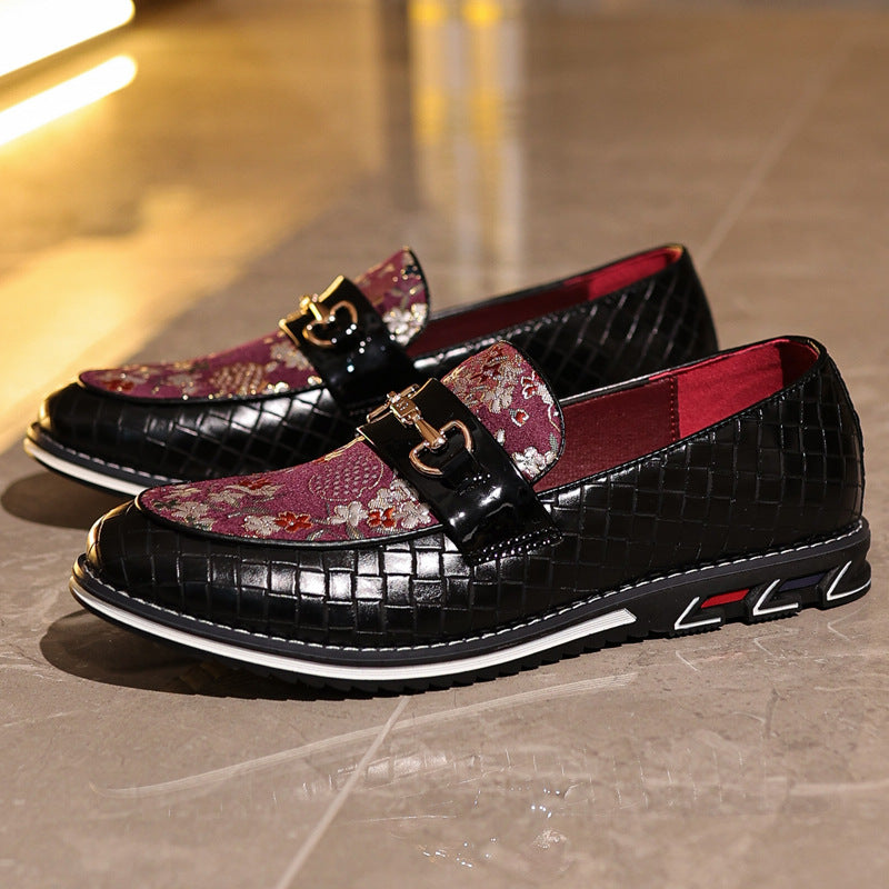 Herrloafers – Slip-On – Vävd Panel – Metallspänne – Business Casual Stil