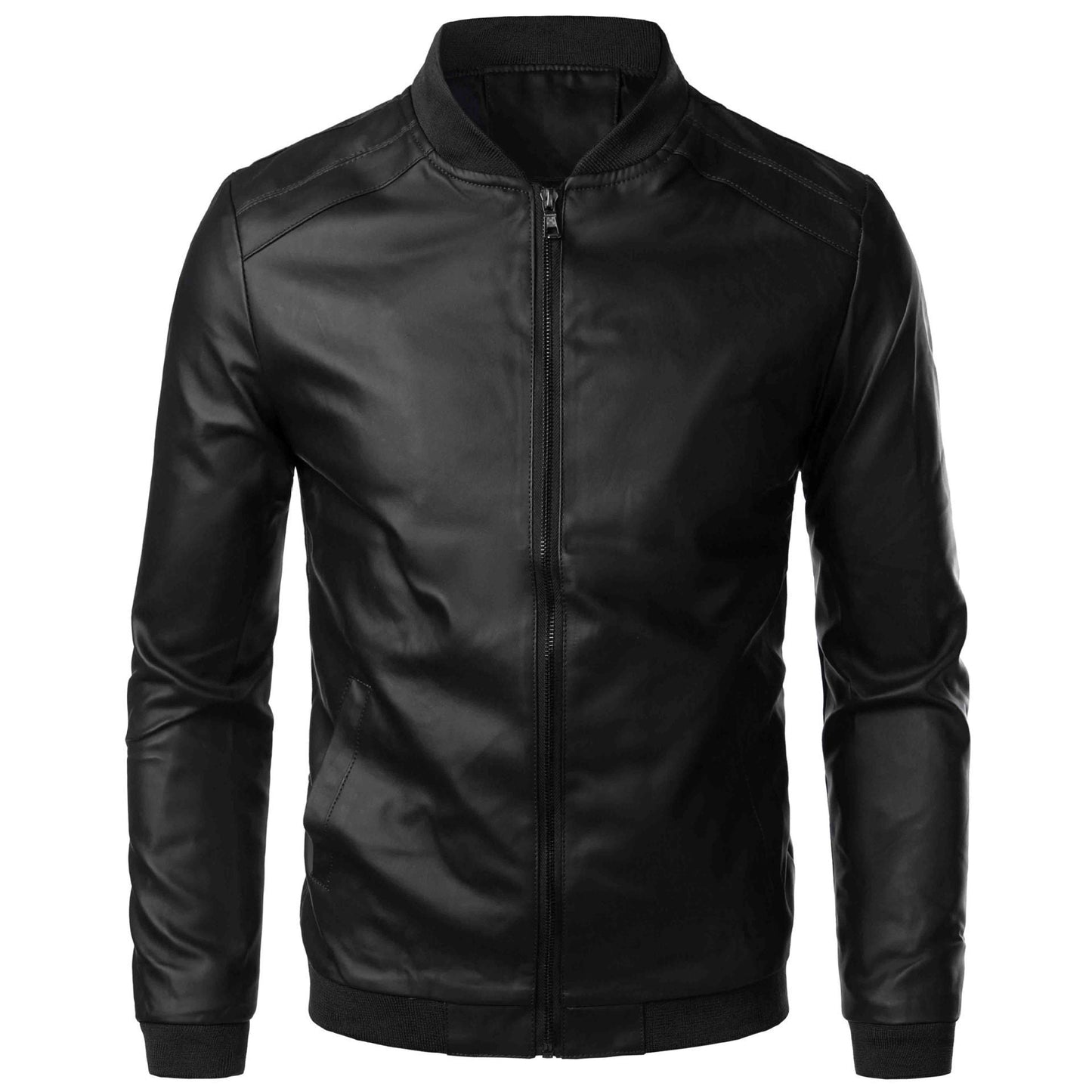 Herrläderjacka – Slim Fit – Ståkrage – Dragkedja – Ribbstickade Muddar