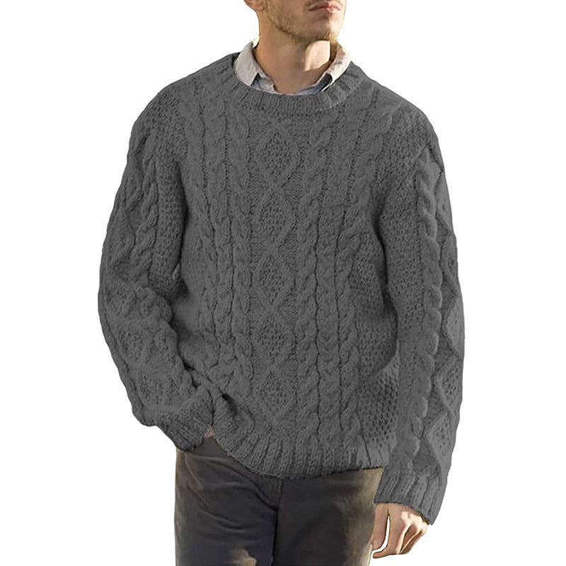 Herrtröja – Kabelstickad – Oversized Passform – Rund Halsringning – Lång Ärm