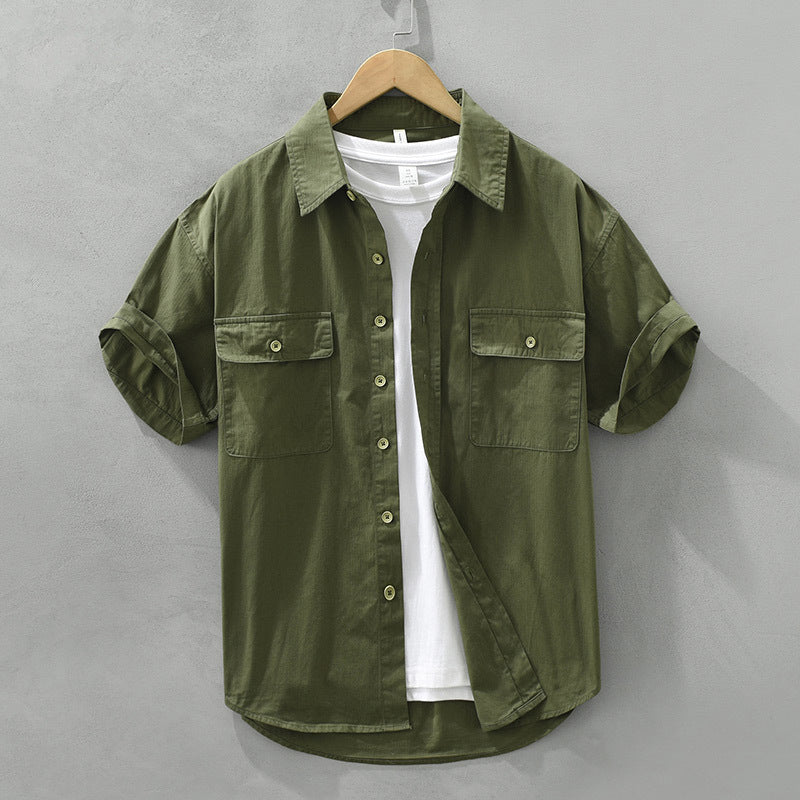 Herrskjorta – Avslappnad Passform – Kort Ärm – Knäppning – Arbetsstil Casual