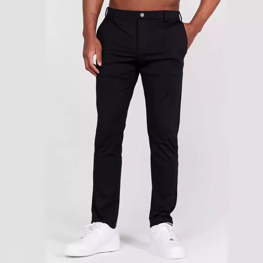 Herrbyxa – Slim Fit – Mjuk Andningsbar Textil – Fullängd – Bakfickor
