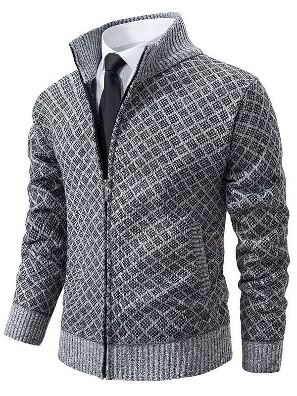 Herrkofta – Figursydd Modell – Ståkrage – Dragkedja – Ribbad Kant – Stickad design