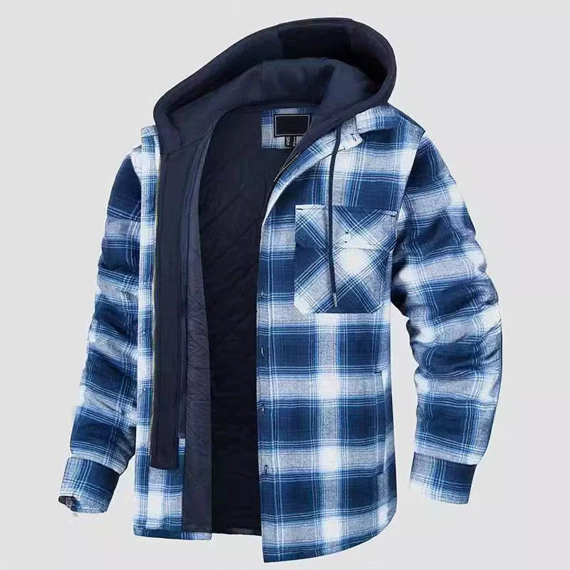 Herrjacka – Rutigt Mönster – Regular Fit – Sherpafodrad Huva – Lagerlook