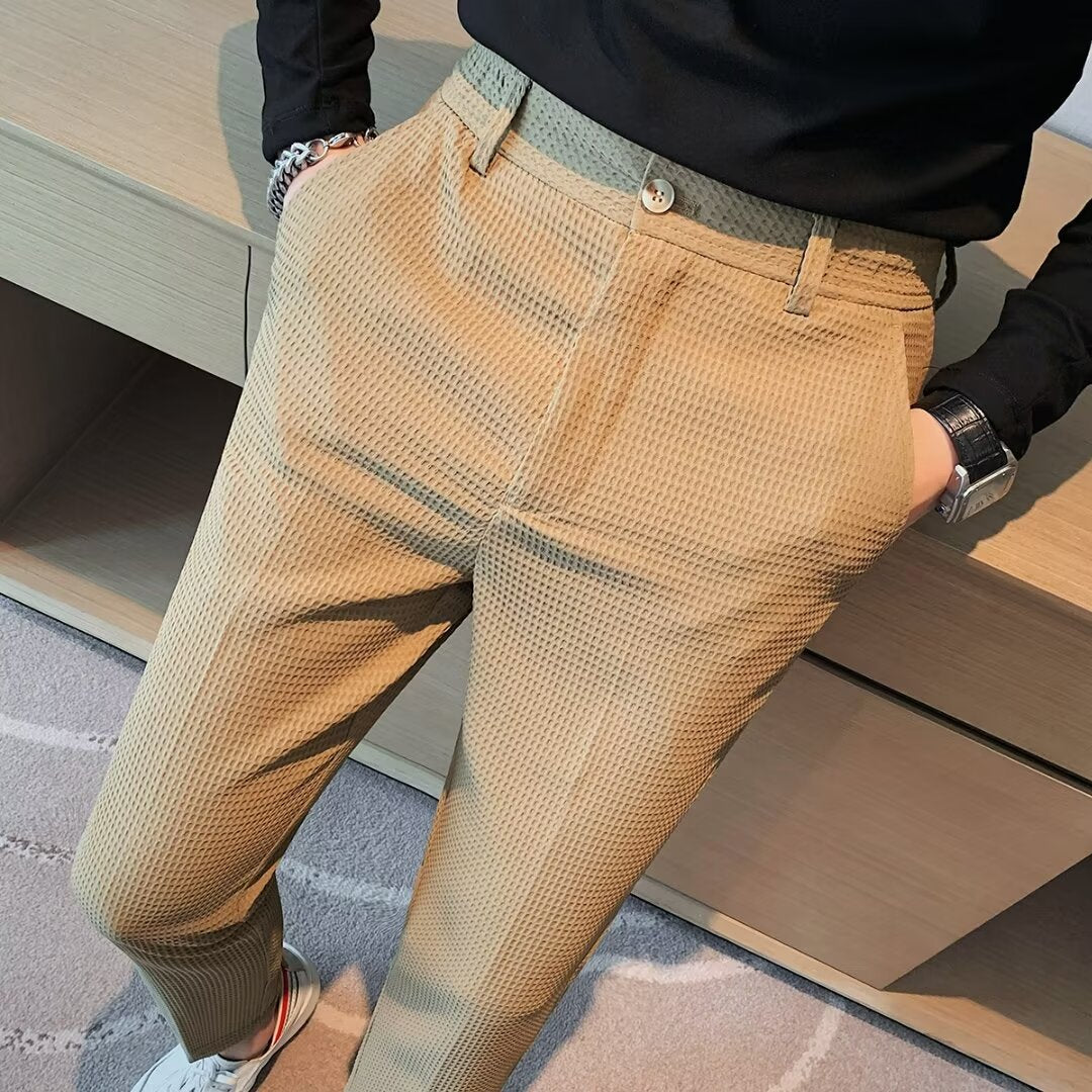 Herrbyxor – Croppad Modell – Slim Fit – Texturerat Tyg – Smart Casual Stil