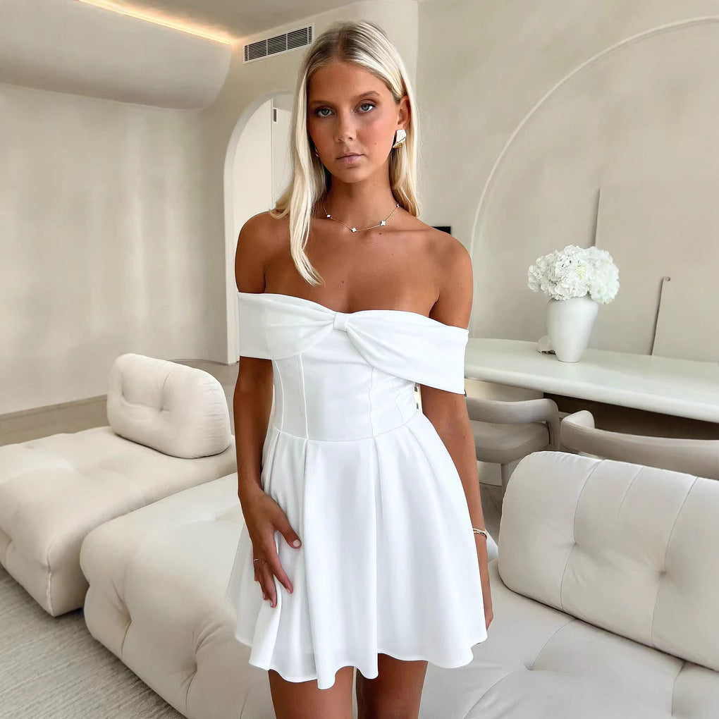Damklänning – Off Shoulder – A-linje – Kort – Lätt och Andningsbar Textil