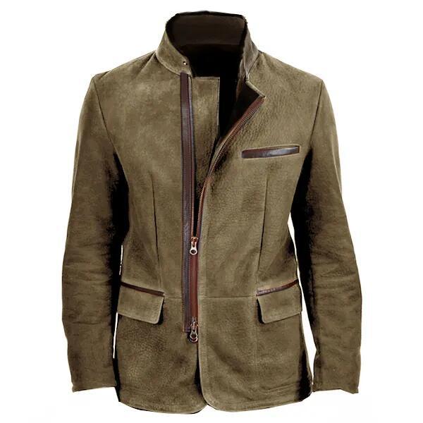 Herrjacka – Mocka – Slim Fit – Ståkrage – Dragkedja – Flera Fickor