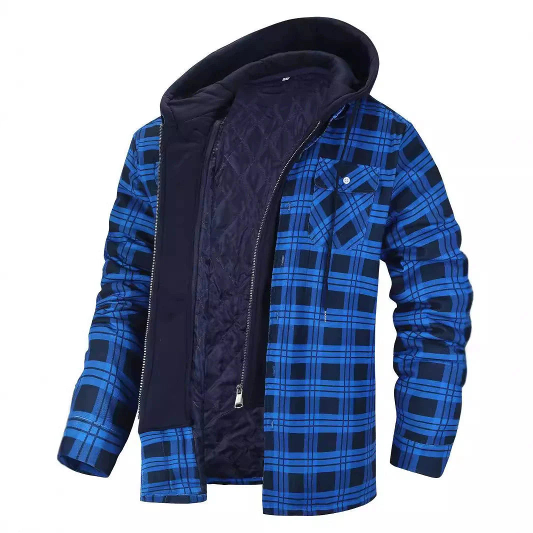 Herrjacka – Rutigt Mönster – Regular Fit – Sherpafodrad Huva – Lagerlook