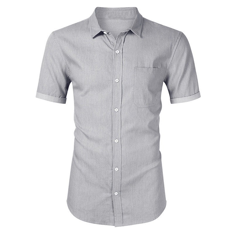 Herrskjorta kortärmad – Slim Fit – Bomull – Bröstficka – Knappstängning