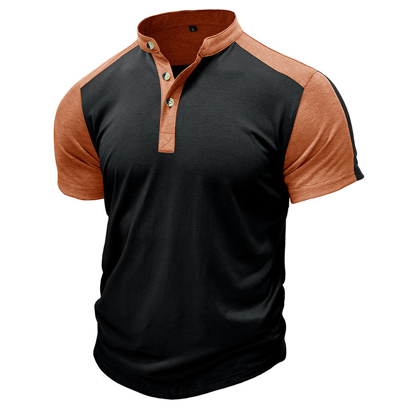 Herrskjorta med kort ärm – Slim Fit – Cotton – Kragelös modern design