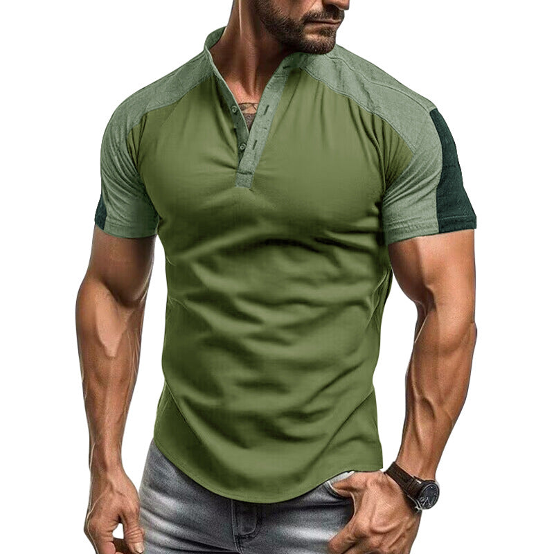 Herrskjorta med kort ärm – Slim Fit – Cotton – Kragelös modern design