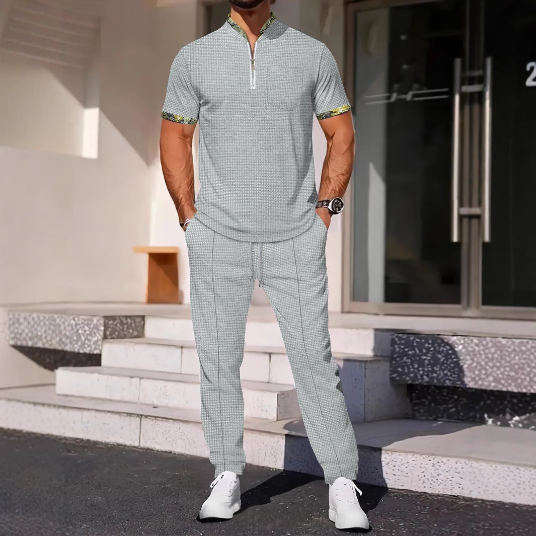 Sportset för män – Slim fit – Bomullsblandning – Dragkedjekrage – Bröstficka