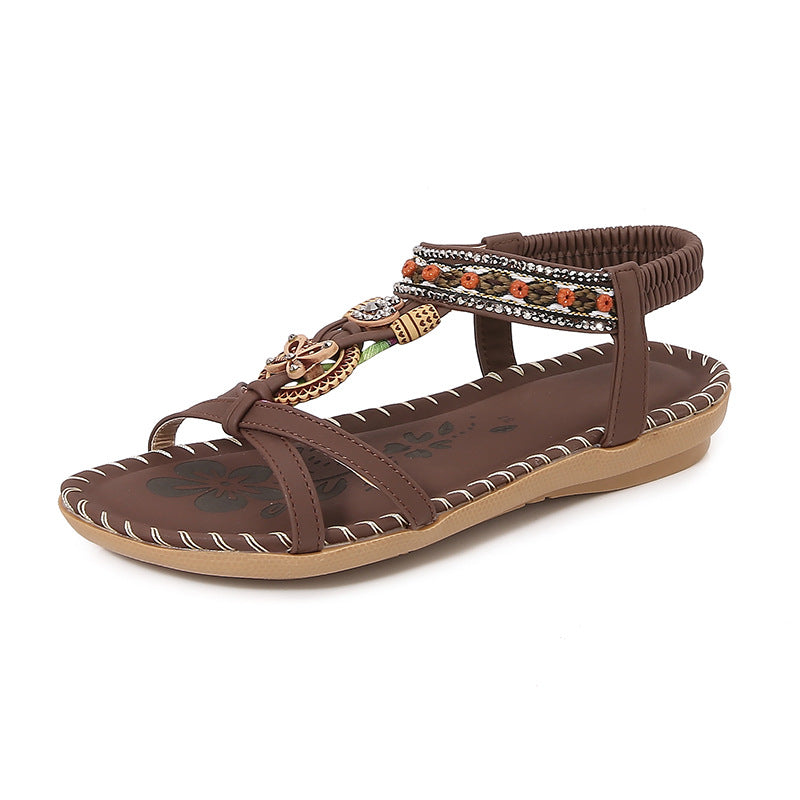 Dam Sandaler – Platta – Boho Flätad Rem – Strassdetaljer – Öppen Tå – Bekväm Passform