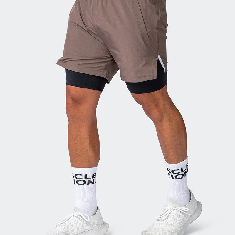 Herr träningsshorts – Slim fit – Två lager – Stretchfoder