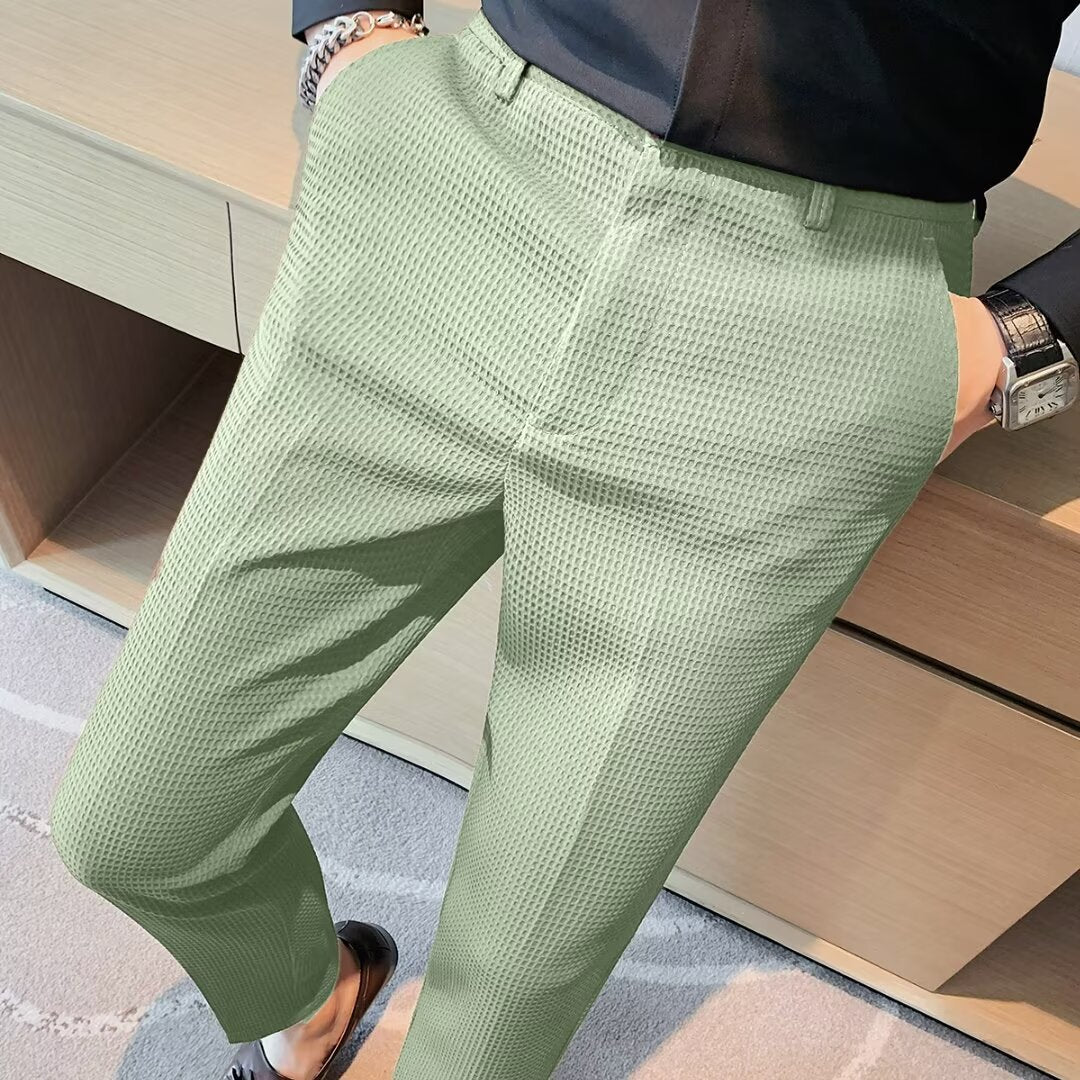 Herrbyxor – Croppad Modell – Slim Fit – Texturerat Tyg – Smart Casual Stil