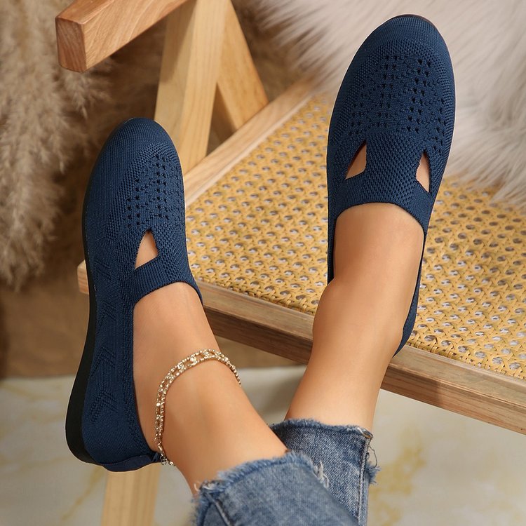 Dam Slip-On Skor – Ortopedisk Passform – Rund Tå – Mjukstickad – Andningsbar