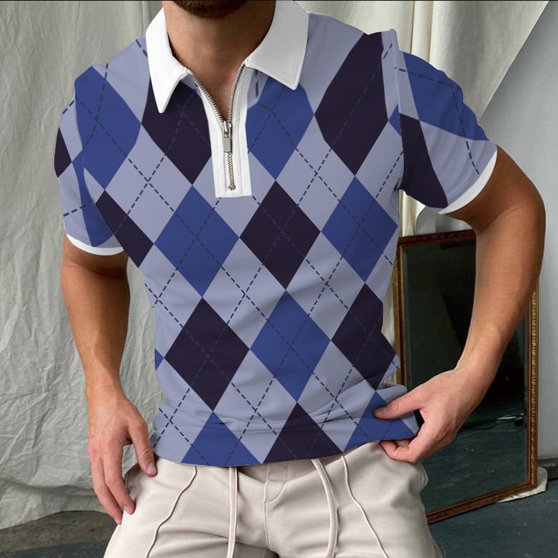 Herrpike – Slim Fit – Rutmönster – Dragkedjekrage – Kort Ärm