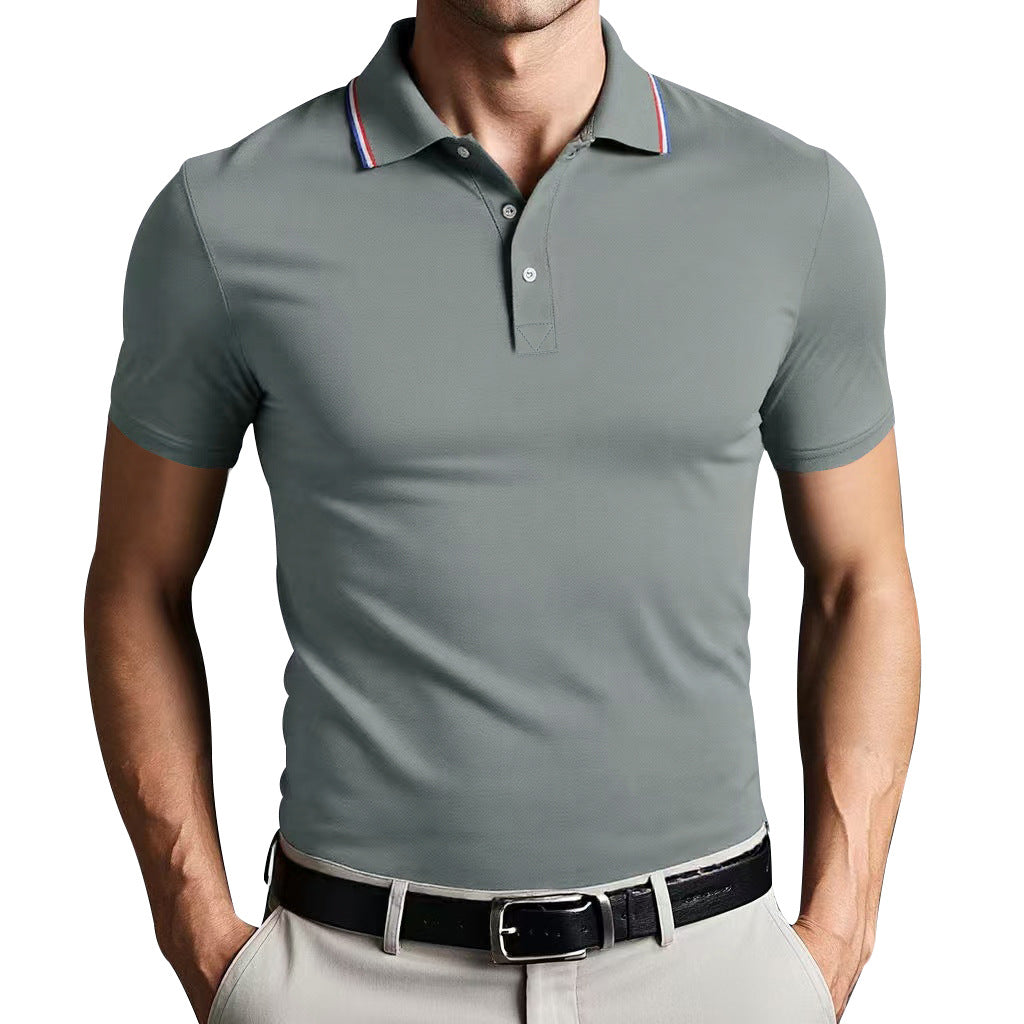 Herr Pikétröja – Slim Fit – Andningsbart Tyg – Kort Ärm – Klassisk Krage