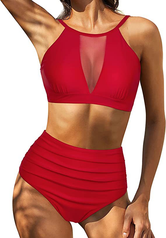 Dam Bikinitopp och Trosa – Hög Midja – Snörning – Figurnära Passform – Andningsbar Mix