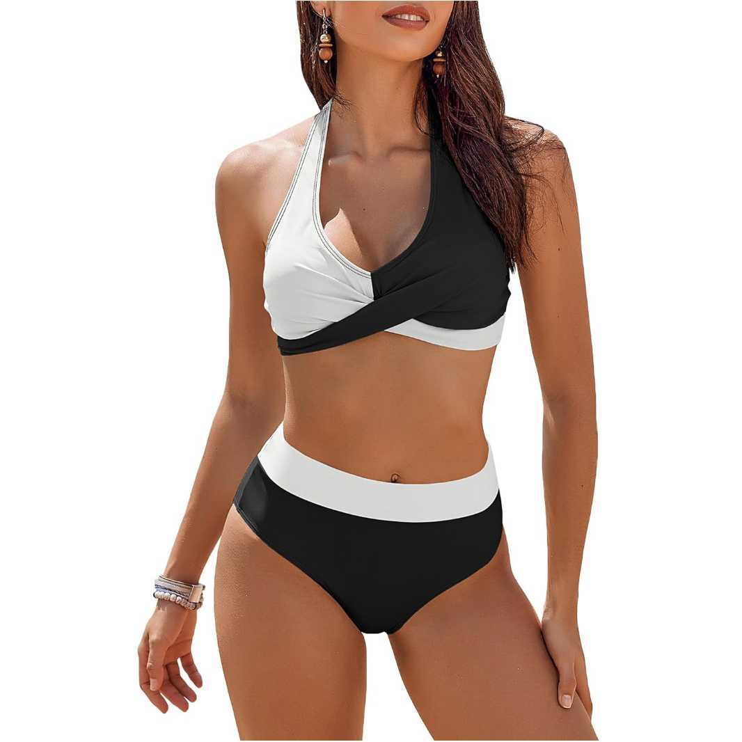 Dam Bikini Set – Push-Up Halterneck – Underdel med hög midja – Andningsbar Stretchpassform